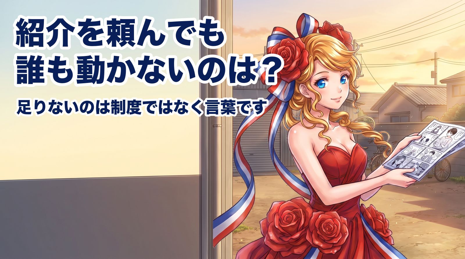 町工場の通用口に立ち、両手を胸の前で合わせて問いかけるアマンディーヌ。紹介を頼んでも、誰も動かないのは？足りないのは制度ではなく言葉です。